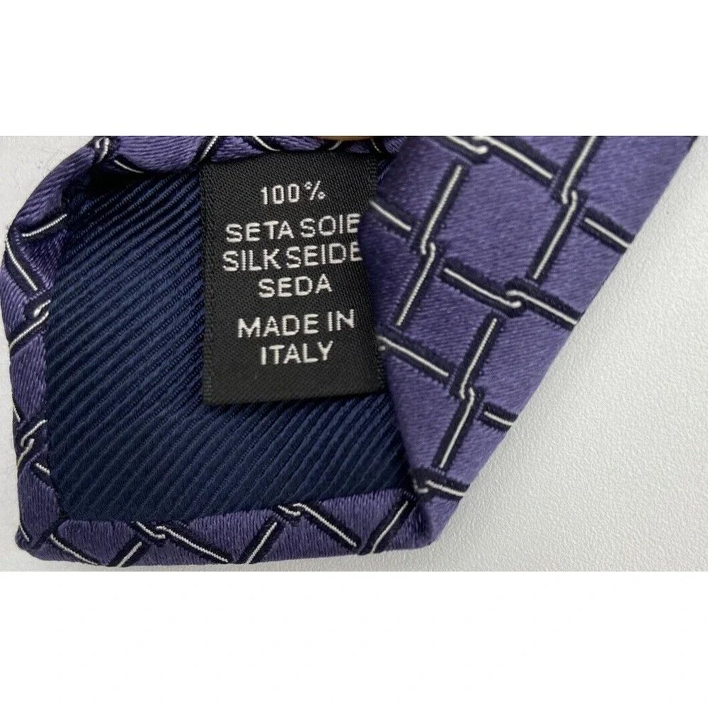 ERMENEGILDO ZEGNA Men's Tie 100% Silk ITALY Luxury Chainlink Purple White 63